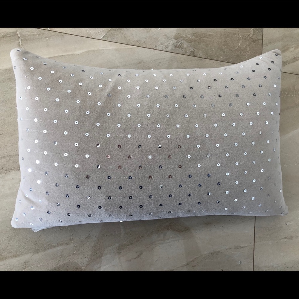 Taupe sequined rectangle throw pillow